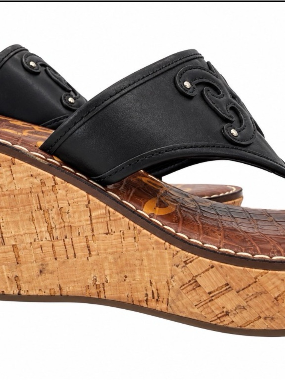 Sam Edelman Black Leather Thong Wedge Sandals - Picture 2 of 4